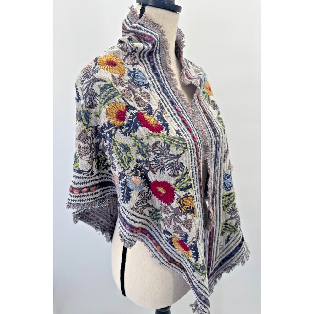 J Jill Woven Winter Bloom Embroidered Traingle Scarf Shawl Wrap 72x27 Woven Wool - Picture 5 of 13